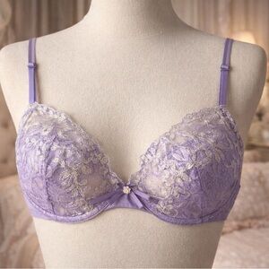 34D Victoria’s Secret Dream Angels Embroidered Demi Bra Lavender Silver Lace